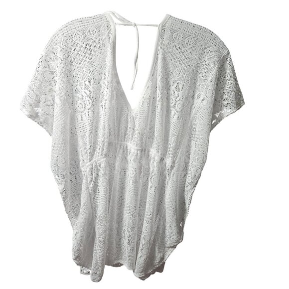 White Crochet Lace Cover-Up Dress With V-Neck & Drawstring Waist - Time And Tru - Picture 5 of 5